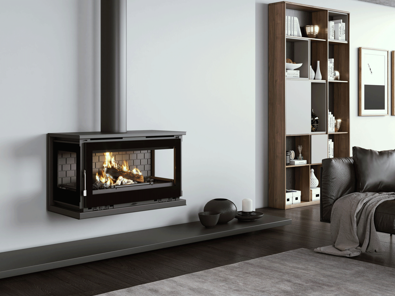 Estufa de leña M-103 FK FM Calefacción colgante con doble ventilador y cristal serigrafiado