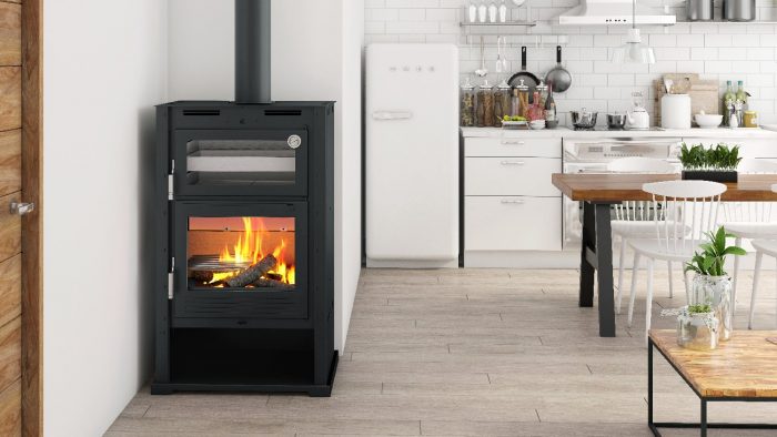 Estufa de leña M-107 FM Calefacción con horno de acero inoxidable y turbina opcional