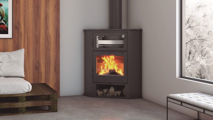 Estufa de leña CH-8 R FM Calefacción tipo rincón con horno de acero inoxidable