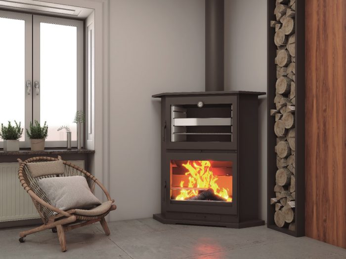 Estufa de leña CH-9 R FM Calefacción tipo rincón con horno acero inoxidable