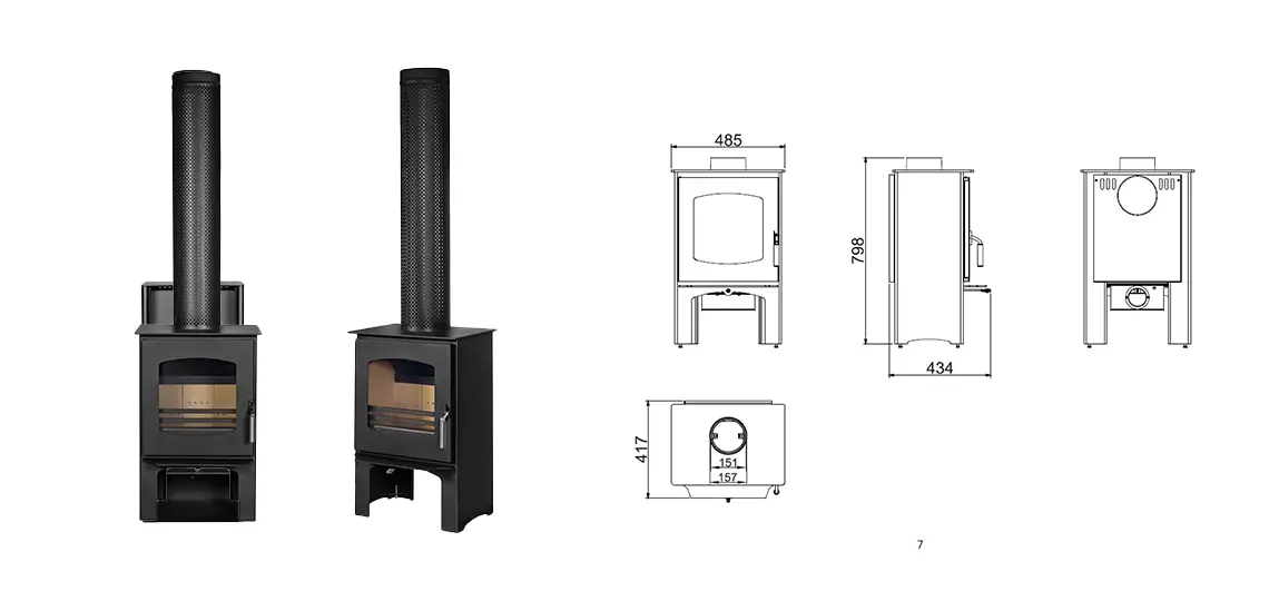 Estufa de leña Nilo de EcoForest con patas rústicas visibles