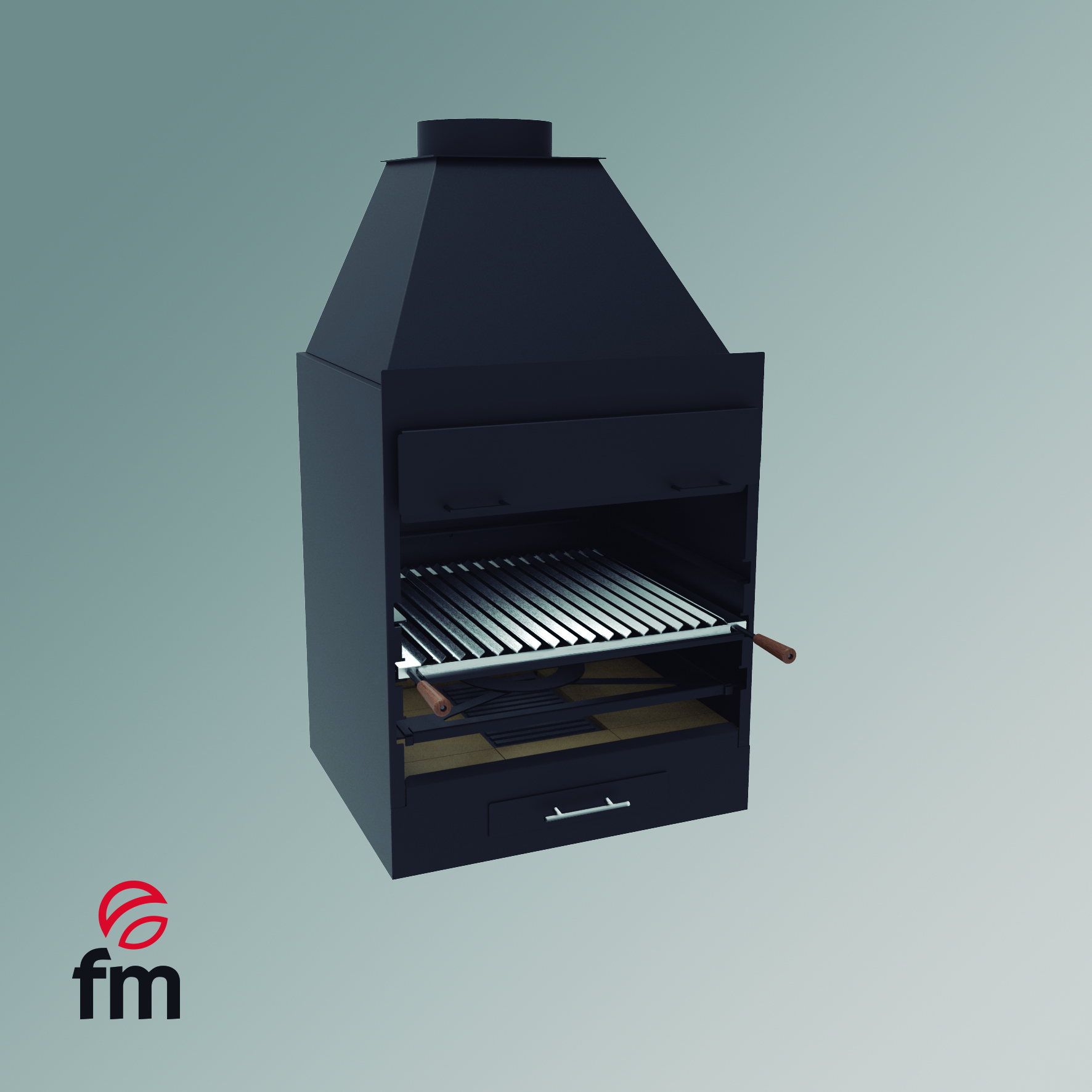 barbacoa BF-60 con campana, ladrillo refractario y parrilla argentina