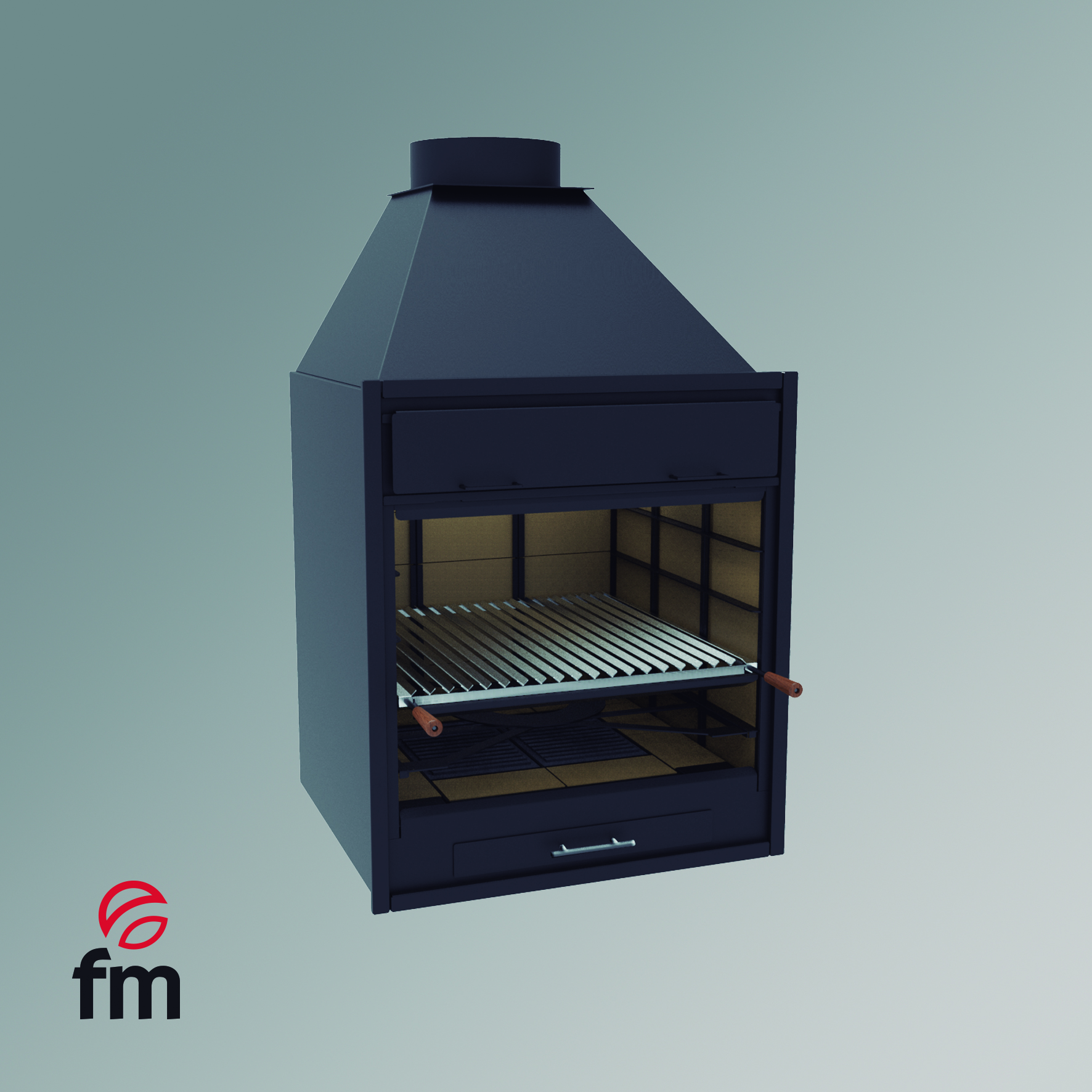barbacoa BF-70 con ladrillo refractario, campana y parrilla argentina