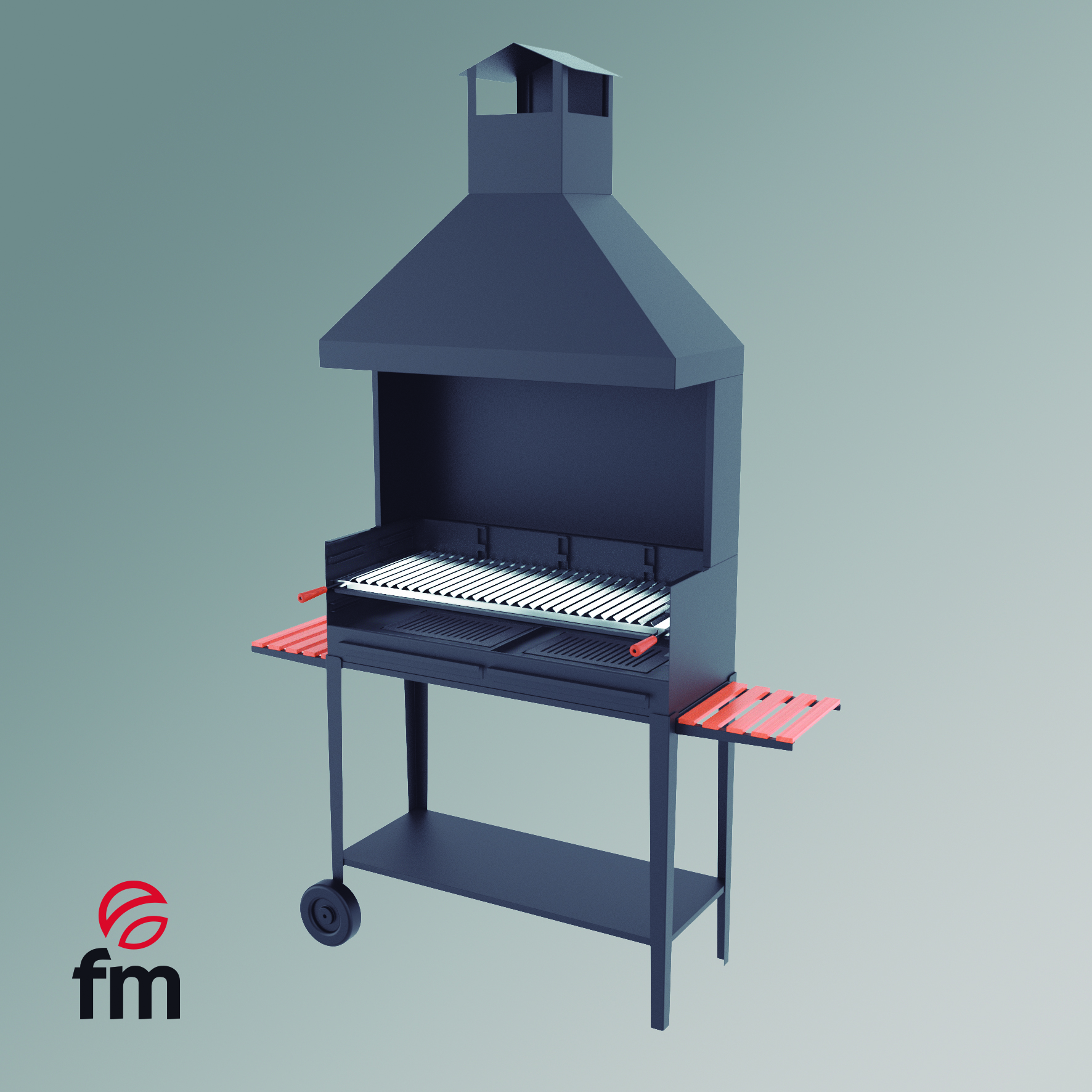 barbacoa BV-104 con mueble con ruedas, campana y parrilla inoxidable