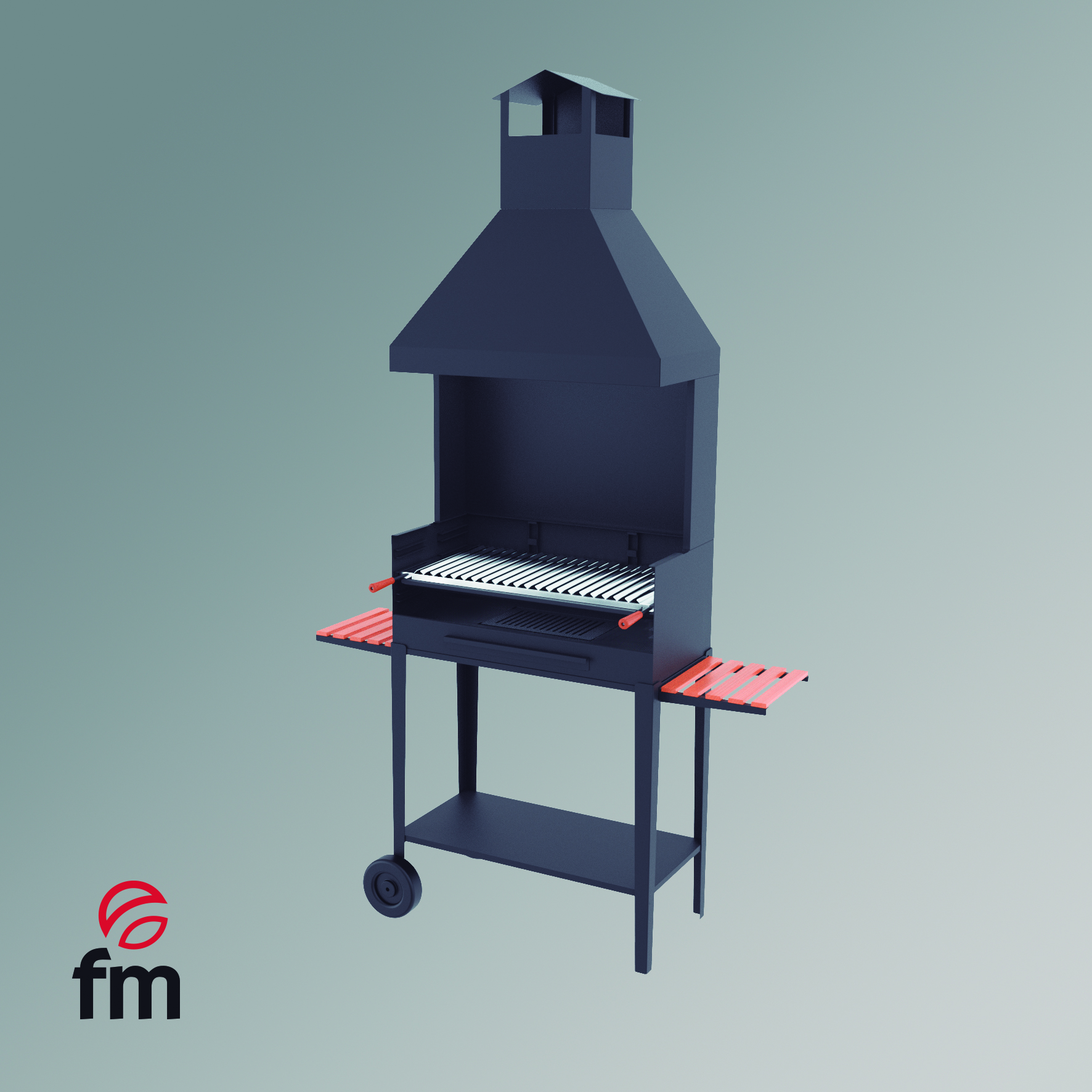 barbacoa BV-84 con campana, paravientos y ruedas