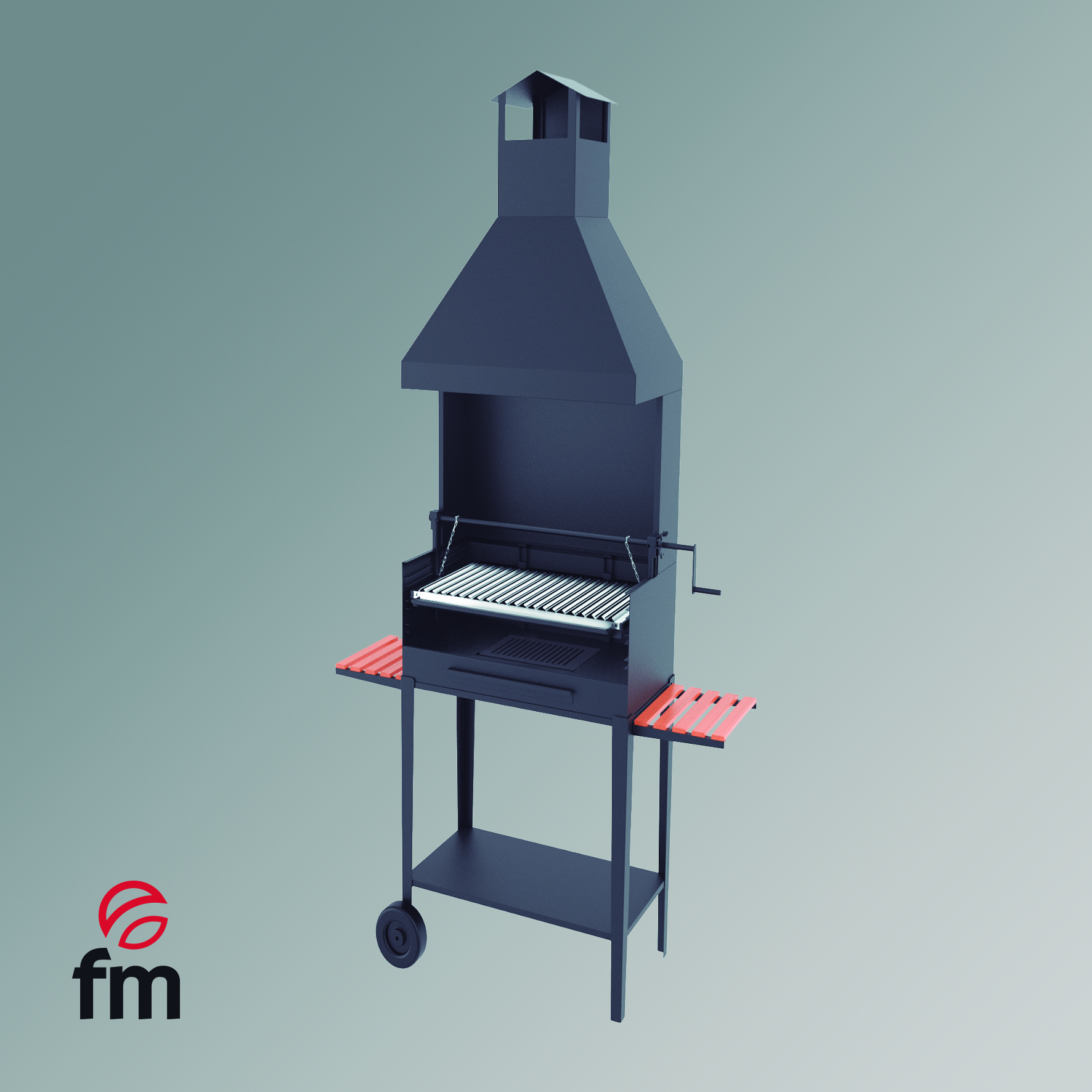 barbacoa BVE-64 con ruedas, campana y paravientos